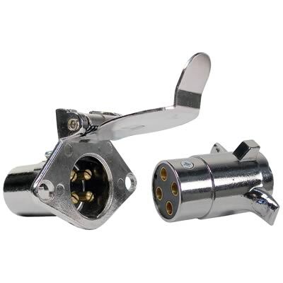 Pico 0725PT  Chrome 4-Pole 20 Amp Male Plug & Female Socket Trailer Electrical Connector Set