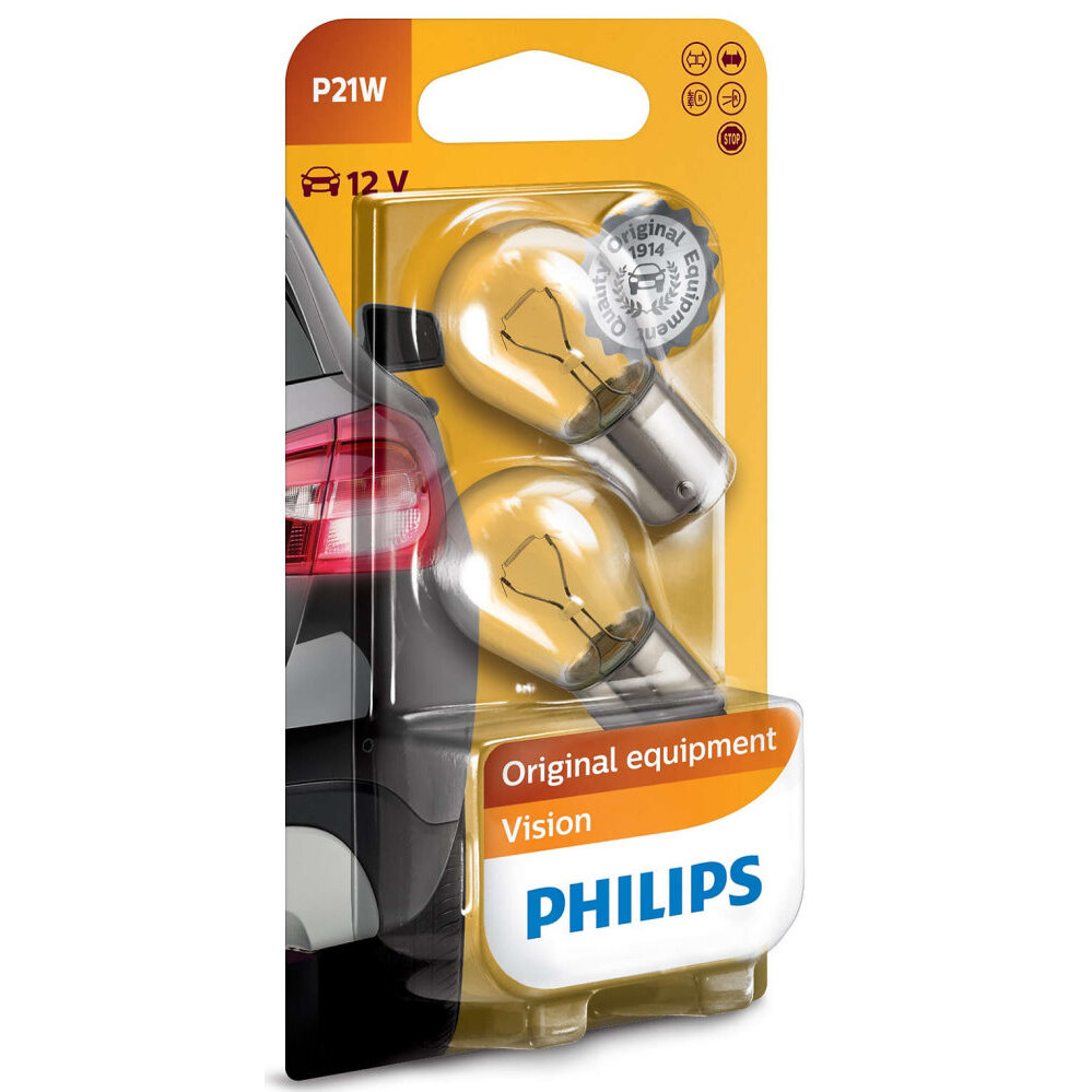 Philips P21W  Standard Miniature Bulbs - 2 Bulbs per Package (P21WB2) (12498B2)