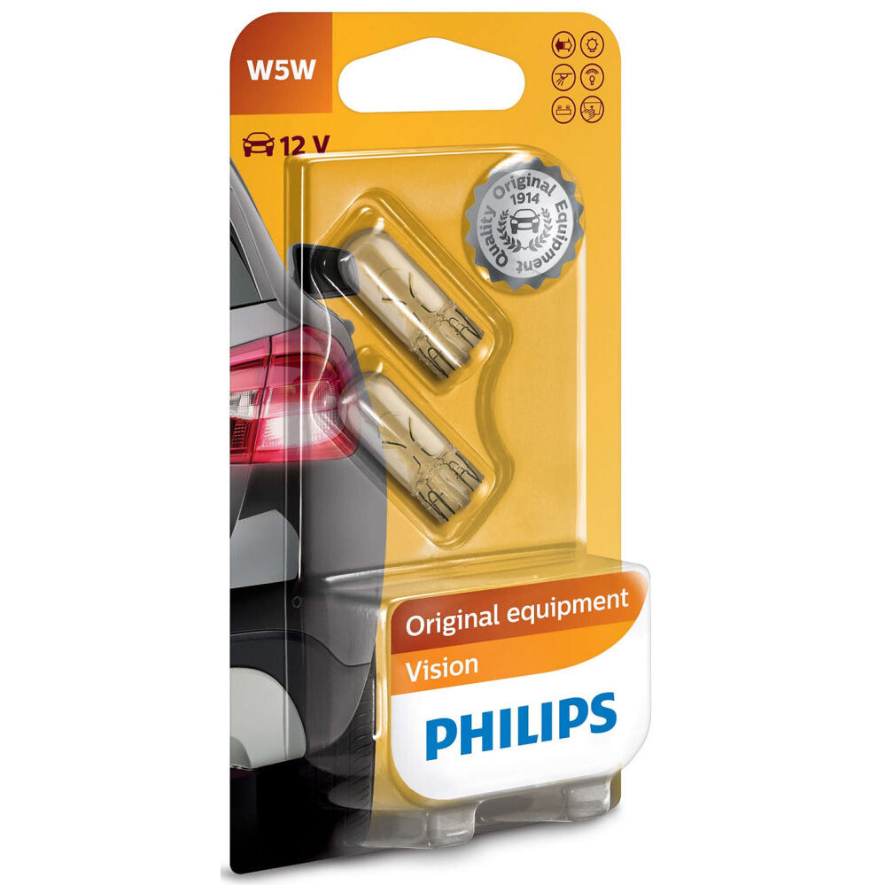 Philips W5W  Standard Miniature Bulbs - 2 Bulbs per Package (12961B2)