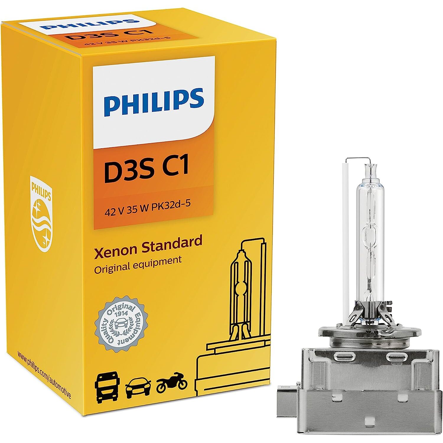 Philips D3S  Standard Xenon HID Headlight Bulb - 1 per Package (D3SC1) (42302C1)