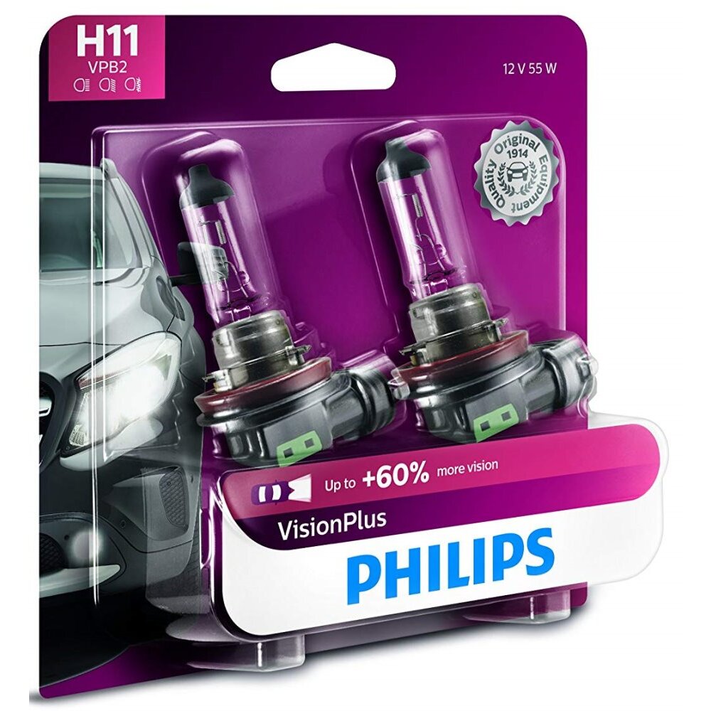 Philips H11  VisionPlus Upgrade Headlight Bulbs - 2 per Package (H11VPB2)