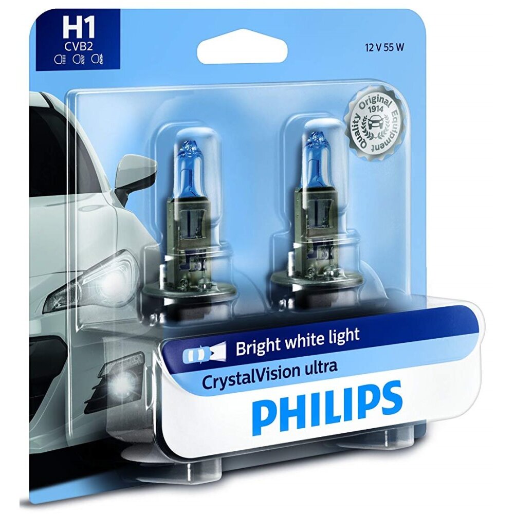Philips H1 CrystalVision Ultra Upgrade Headlight Bulbs - 2 per Package (H1CVB2) Philips H1 CrystalVision Ultra Upgrade Headlight Bulbs - 2 per Package (H1CVB2)