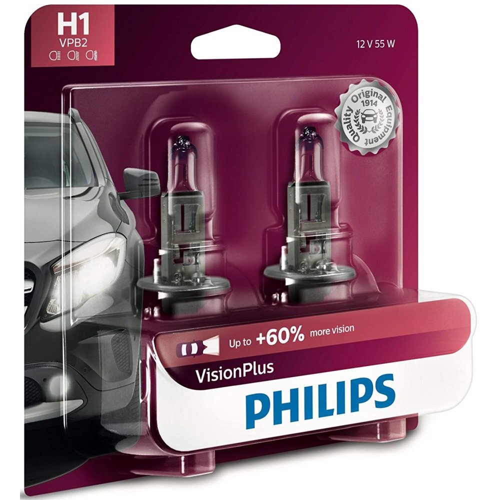 Philips H1VPB2  VisionPlus Upgrade Headlight Bulbs - 2 per Package (H1VPB2)