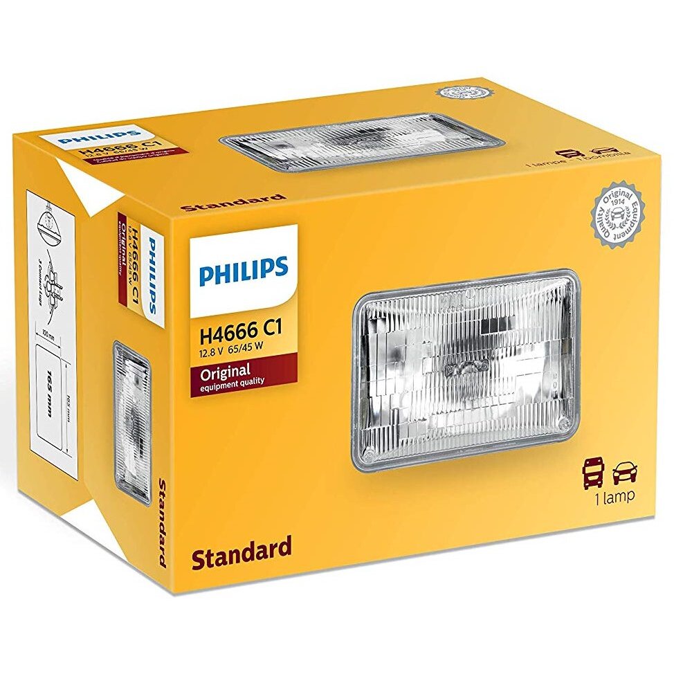 Philips H4666  Standard Halogen Sealed Beam Headlamp - 1 per Box (H4666C1)