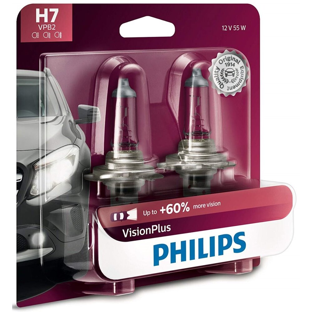 Philips H7  VisionPlus Upgrade Headlight Bulbs - 2 per Package (H7VPB2)