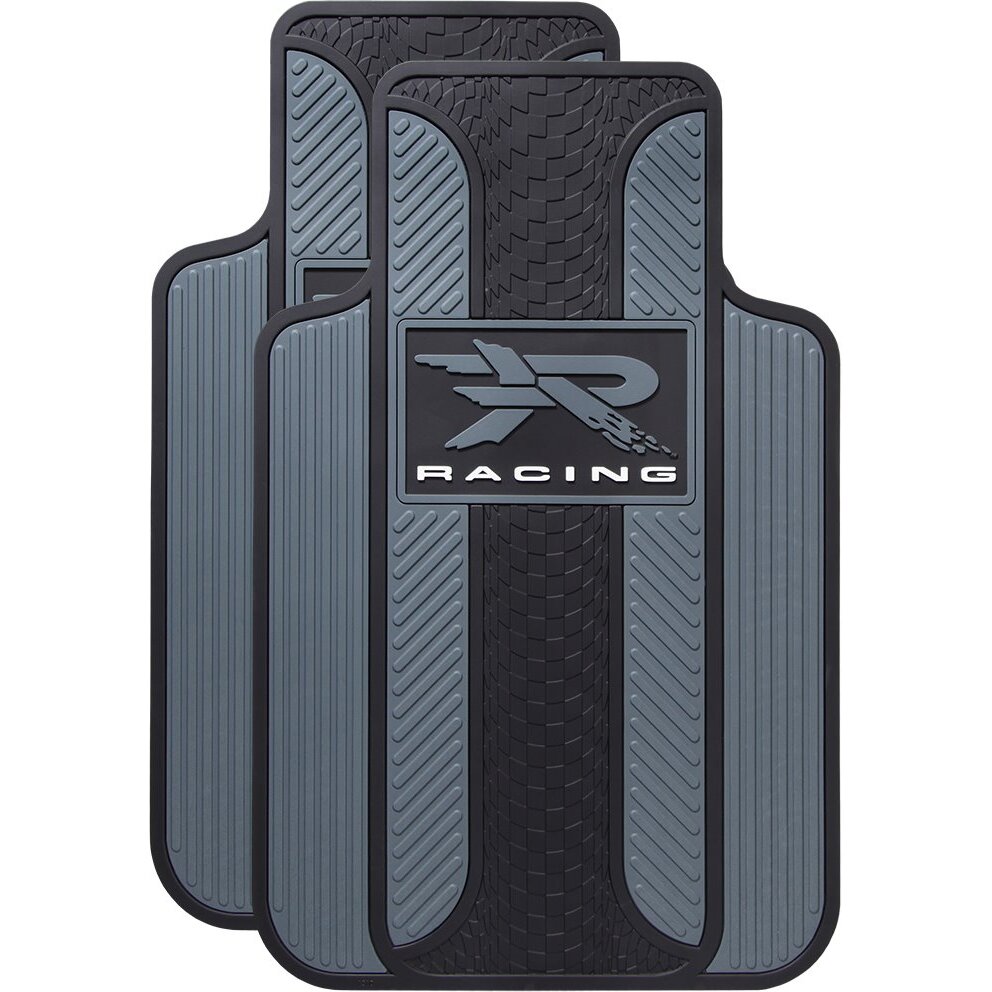 Plasticolor 1727R25  Floor Mats with R Racing Velocity Logo - Black/Gray