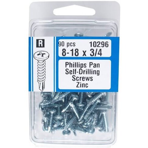 Midwest Fastener 10296  #8 x 3/4" Phillips Pan Head Self-Drilling Screws Zinc Plated - 90 per Package