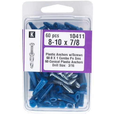 Midwest Fastener 10411  #8-10 x 7/8" Plastic Drywall Anchors with Screws - 60 per Package
