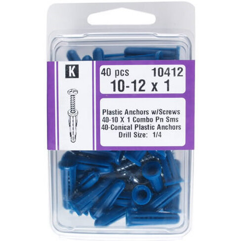 Midwest Fastener 10412  #10-12 x 1" Plastic Drywall Anchors with Screws - 40 per Package