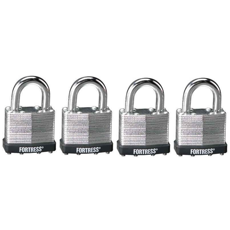 Master Lock 1803Q  Fortress 1-1/2" Wide Steel Laminated Padlocks with 7/8" Shackle Height - 4 per Package All Keyed Alike