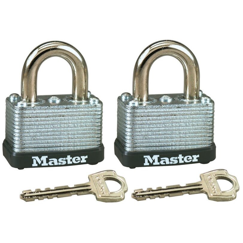 Master Lock 22T  1-1/2" Wide Laminated Warded Padlocks with 5/8" Shackle Height - 2 per Package Both Keyed Alike