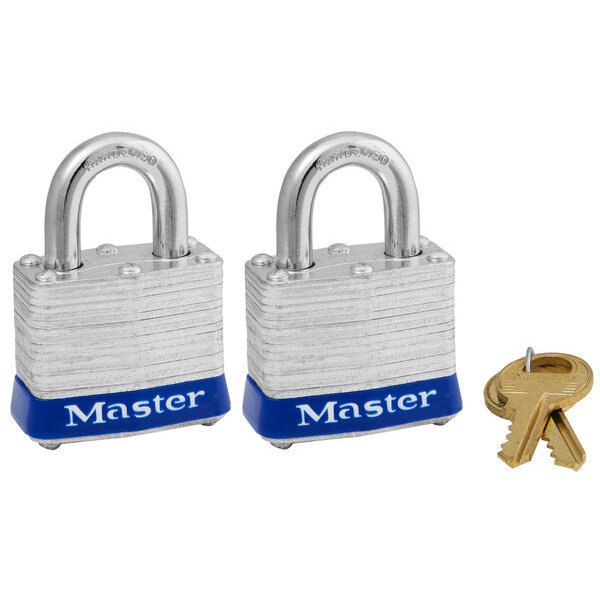 Master Lock 3T  1-9/16" Wide Laminated Padlocks with 3/4" Shackle Height - 2 per Package Both Keyed Alike