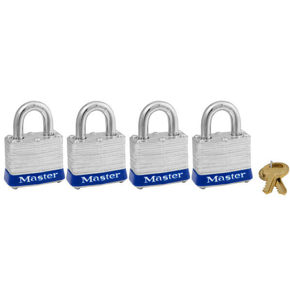 Master Lock 3008D  1-9/16" Wide Laminated Padlocks with 3/4" Shackle Height - 4 per Package All Keyed Alike