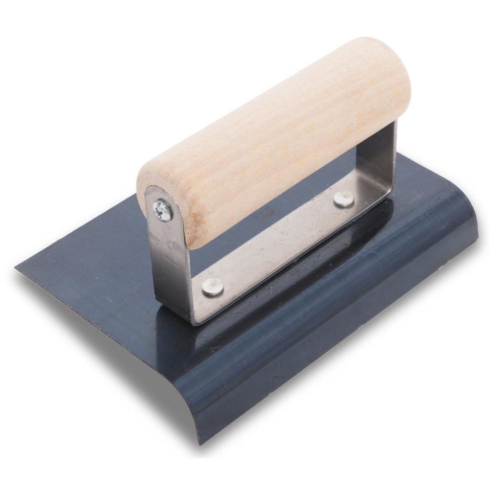QLT by Marshalltown CE557B Blue Steel 6" x 4" Hand Edger with 1/2" Radius and 5/8" Lip - Wood Handle (13974) QLT by Marshalltown CE557B Blue Steel 6" x 4" Hand Edger with 1/2" Radius and 5/8" Lip - Wood Handle (13974)