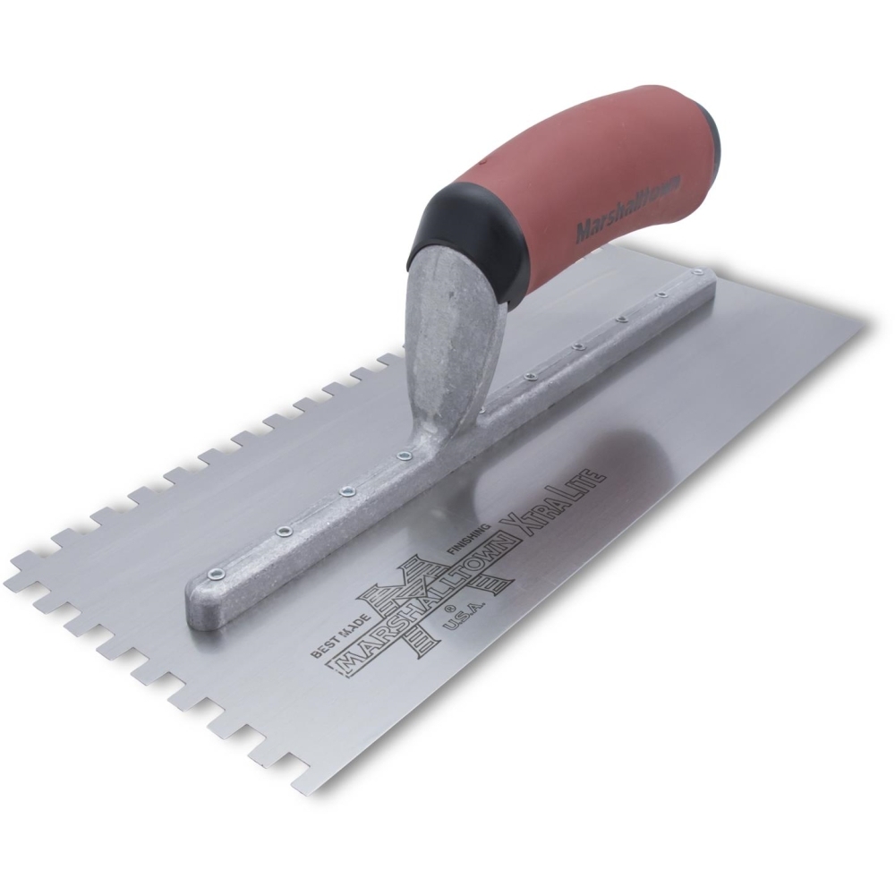 Marshalltown 702SD 11" x 4-1/2" Standard Notched Trowel with 1/4" Square Notches for Right Handed with DuraSoft Handle (15709) Marshalltown 702SD 11" x 4-1/2" Standard Notched Trowel with 1/4" Square Notches for Right Handed with DuraSoft Handle (15709)