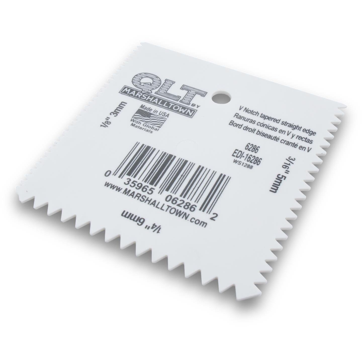 QLT by Marshalltown 6286 1/8" x 1/4" x 3/16" V-Shaped Plastic Multi-Notched Spreader (16286) QLT by Marshalltown 6286 1/8" x 1/4" x 3/16" V-Shaped Plastic Multi-Notched Spreader (16286)