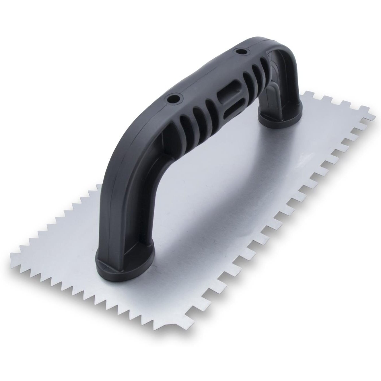 QLT by Marshalltown 207 9" x 4" Notched Trowel with Plastic Handle - 1/4" Square and 1/4" x 3/16" 'V' (16251) QLT by Marshalltown 207 9" x 4" Notched Trowel with Plastic Handle - 1/4" Square and 1/4" x 3/16" 'V' (16251)