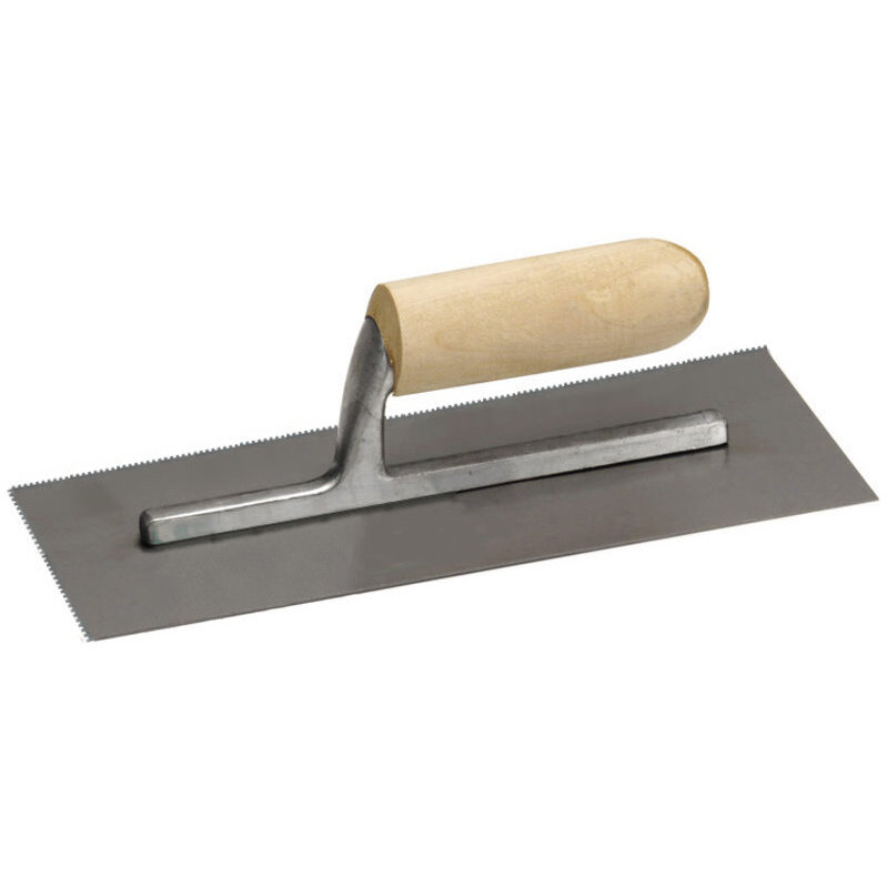 QLT by Marshalltown 972 11" x 4-1/2" Notched Trowel with Wood Handle - 1/16" x 1/16" Square Notched (16172) QLT by Marshalltown 972 11" x 4-1/2" Notched Trowel with Wood Handle - 1/16" x 1/16" Square Notched (16172)