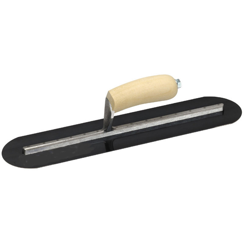 Marshalltown MXS66BFR  16" x 4" Blue Steel Xtralite Fully Rounded Finishing Trowel with Curved Wood Handle (13532)