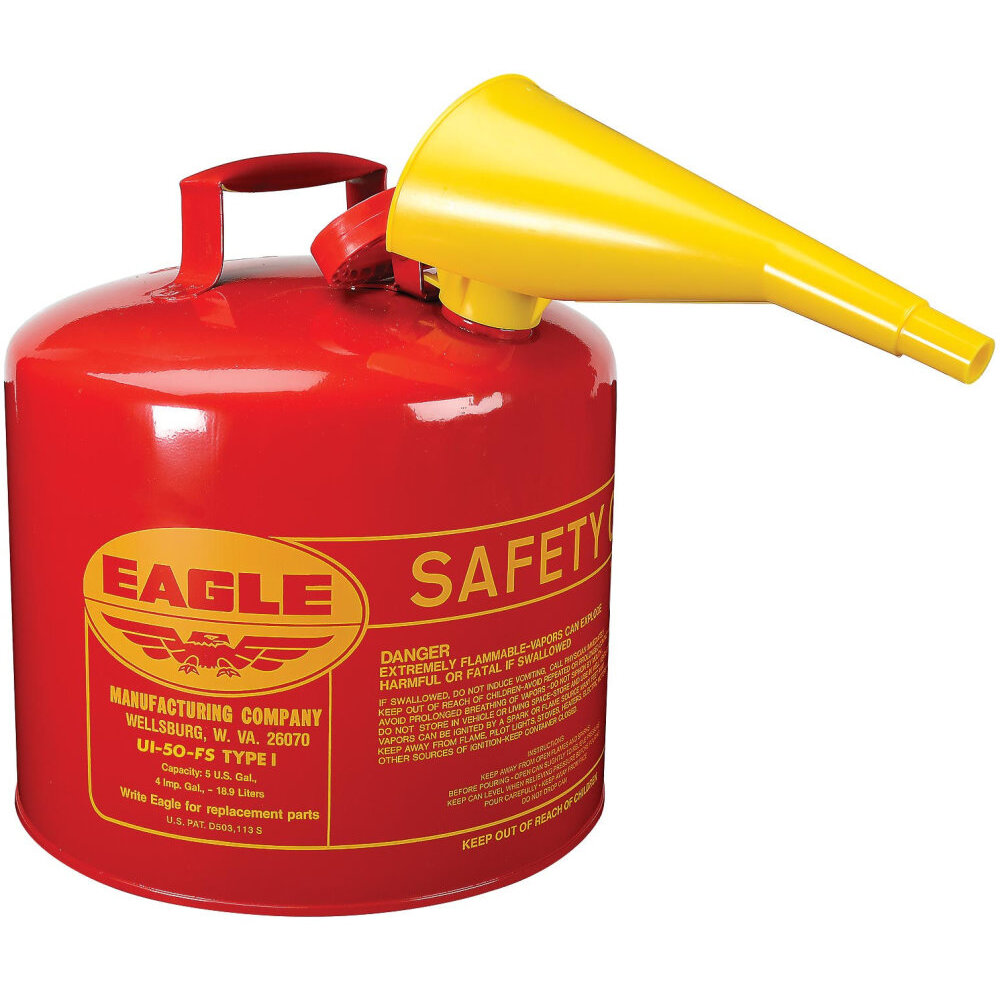 Eagle UI50FS 5 Gallon Type I Metal Safety Gas Can - Red with F15 Funnel Eagle UI50FS 5 Gallon Type I Metal Safety Gas Can - Red with F15 Funnel
