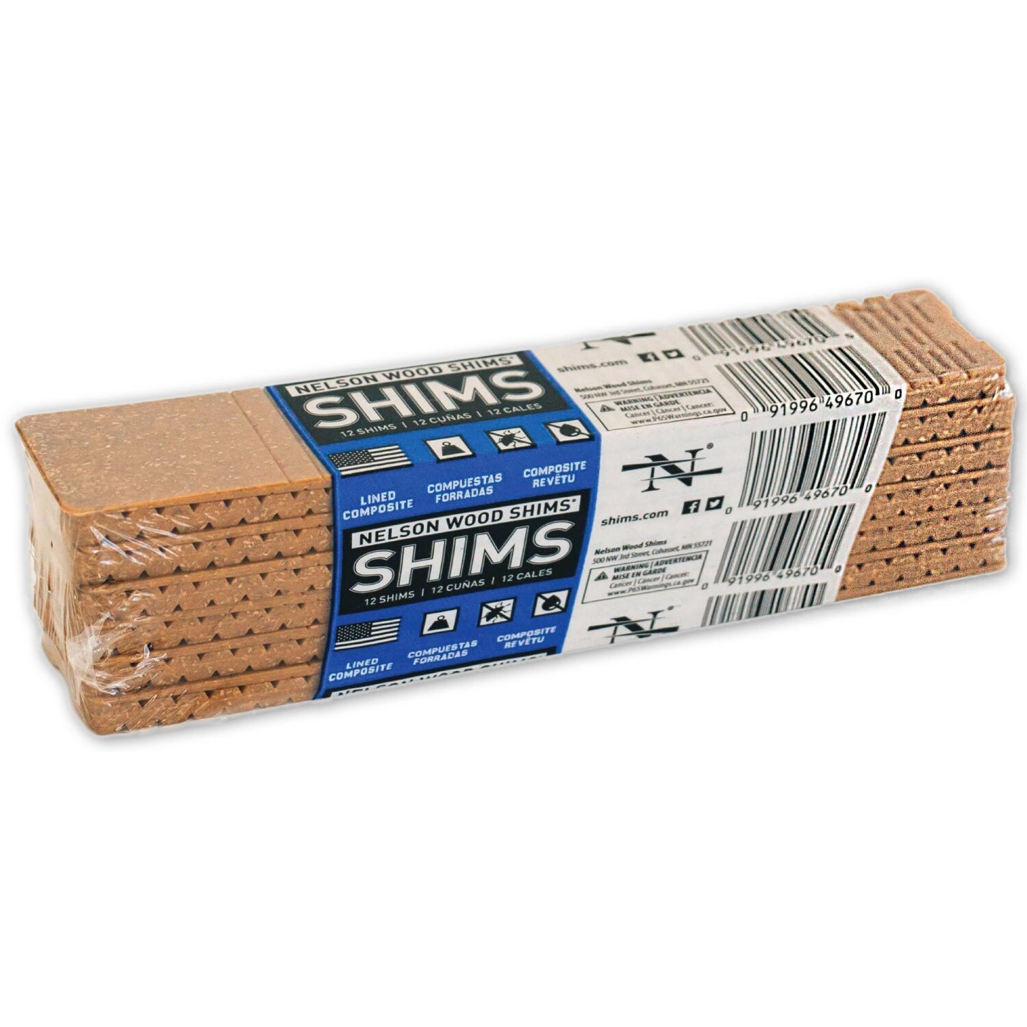 Nelson Wood Shims 8 Inch Lined Composite Wood Shims - 12 per Package