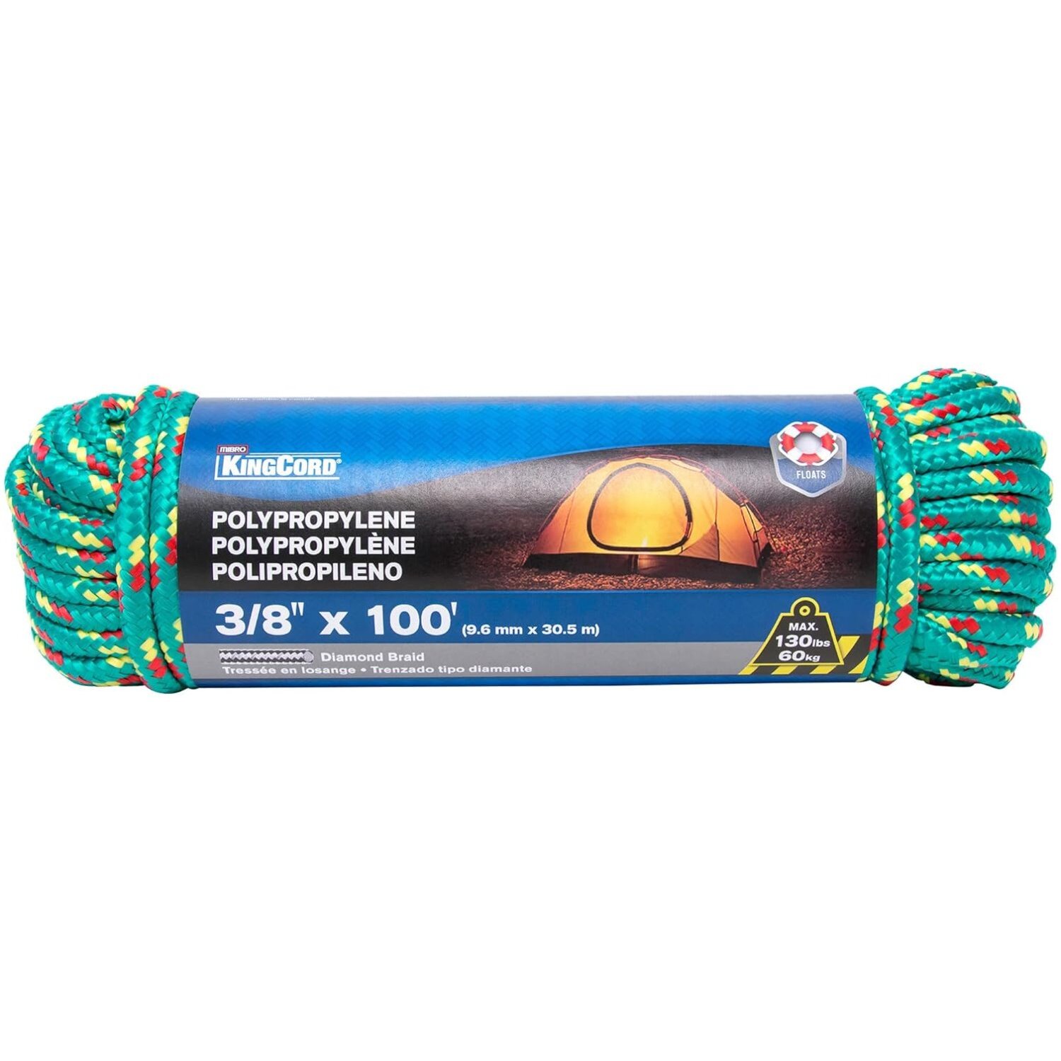 KingCord 300021BGV1  3/8" x 100' Diamond Braid Polypropylene Rope