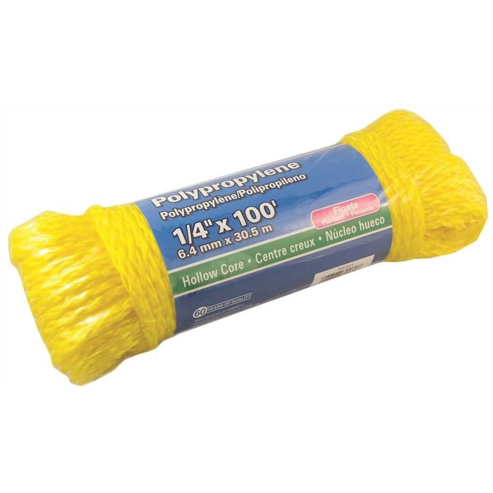 KingsCord 300301BGTV1 1/4" x 100' Hollow Core Yellow Polypropylene Rope (2466510) KingsCord 300301BGTV1 1/4" x 100' Hollow Core Yellow Polypropylene Rope (2466510)