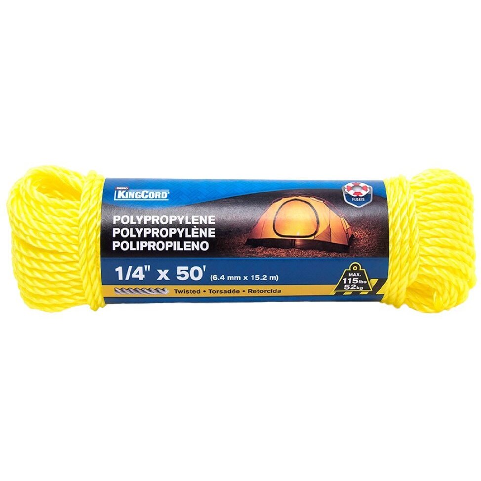 KingsCord 300341BGV1 1/4" x 50' Twisted Yellow Polypropylene Rope KingsCord 300341BGV1 1/4" x 50' Twisted Yellow Polypropylene Rope
