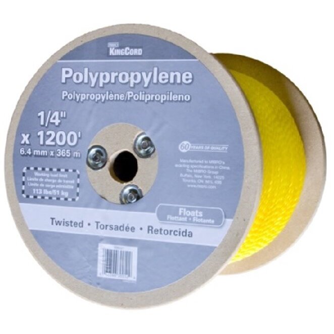 KingCord 300521TV  1/4" x 1200' Twisted Yellow Polypropylene Rope