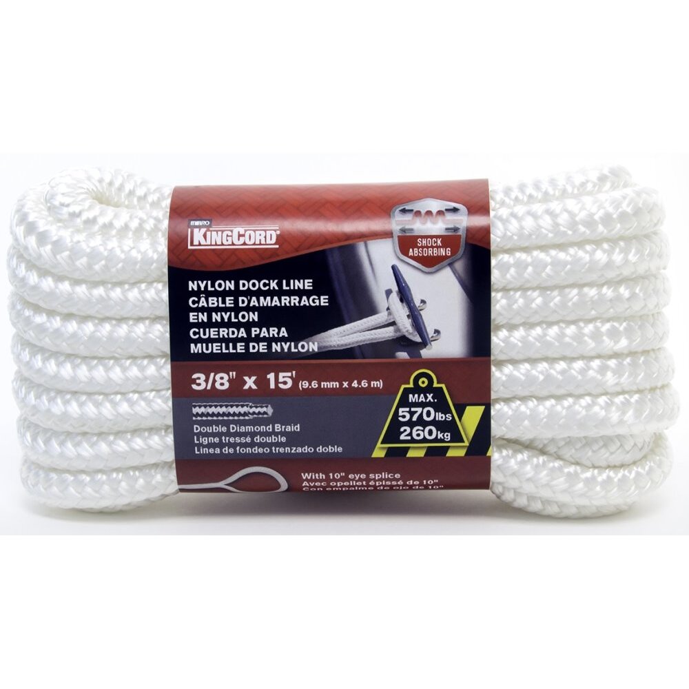 KingCord 300871BGV1 3/8" x 15' Nylon Double Braid Dock Line with 10" Loop KingCord 300871BGV1 3/8" x 15' Nylon Double Braid Dock Line with 10" Loop