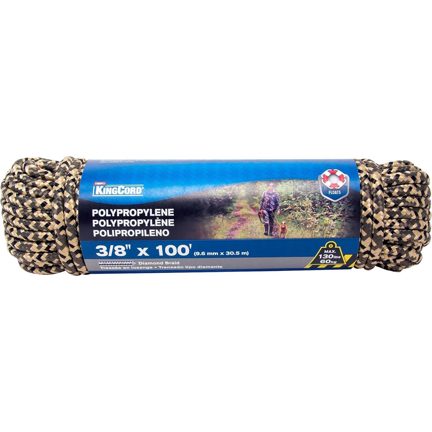 KingCord 301481BGV1 3/8" x 100' Diamond Braid Camo Polypropylene Rope KingCord 301481BGV1 3/8" x 100' Diamond Braid Camo Polypropylene Rope
