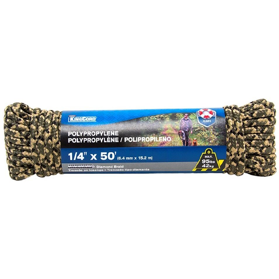 KinCord 301911BGTV1  1/4" x 50' Diamond Braid Camo Polypropylene Rope