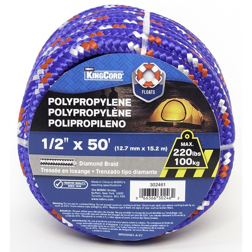 KingCord 302461BGV1  1/2" x 50' Polypropylene Diamond Braid - Blue/Red/White