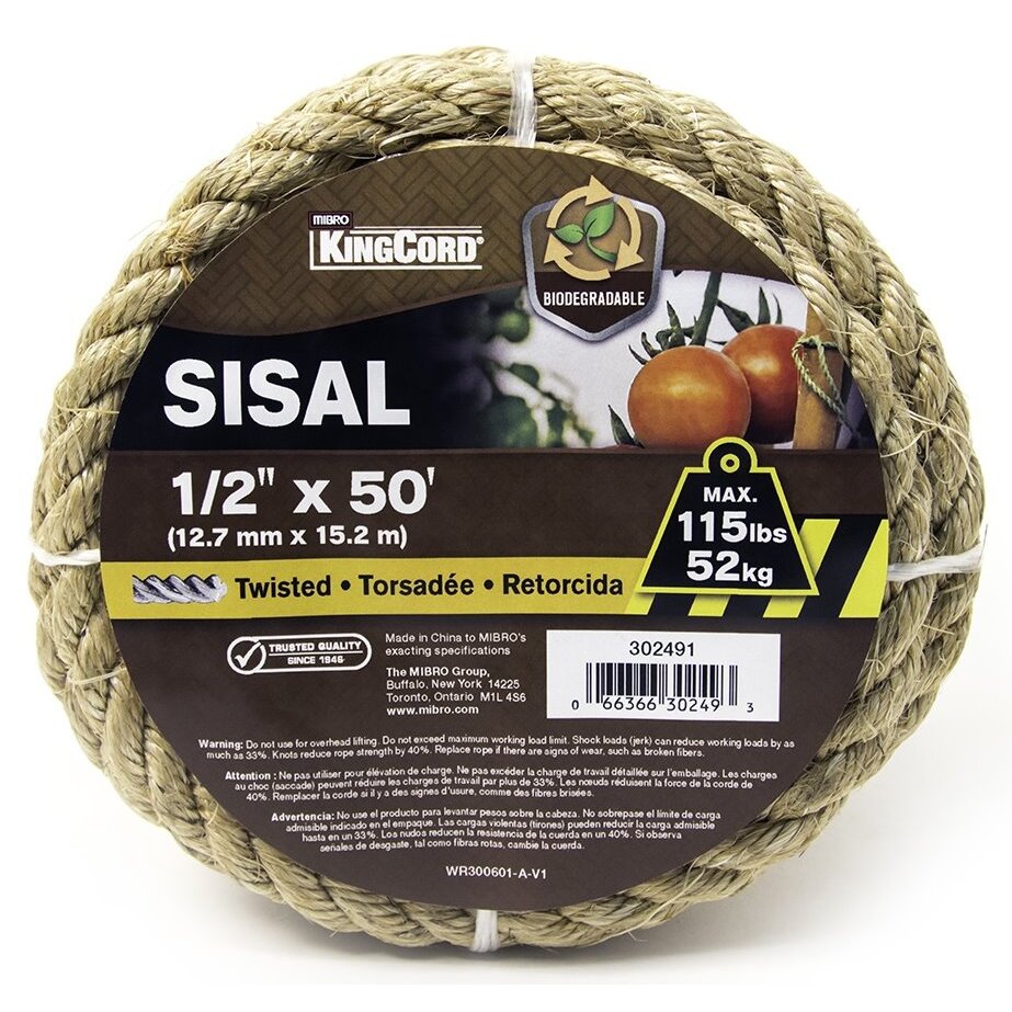 KingCord 302491BGV1  1/2" x 50' Sisal Twisted Natural Coil Rope