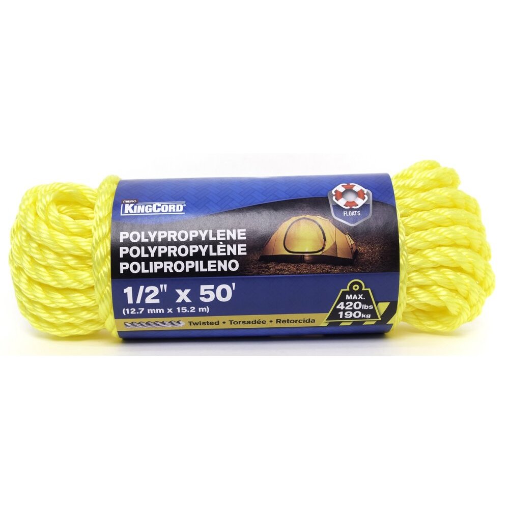 KingCord 302561BGV1  1/2" x 50' Twisted Yellow Hank Rope Poly