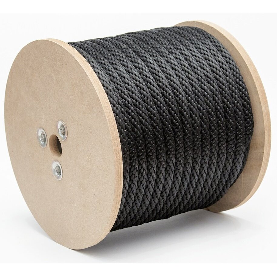 KingCord 302651TV  5/8" x 200' Solid Braid Black Rope Poly
