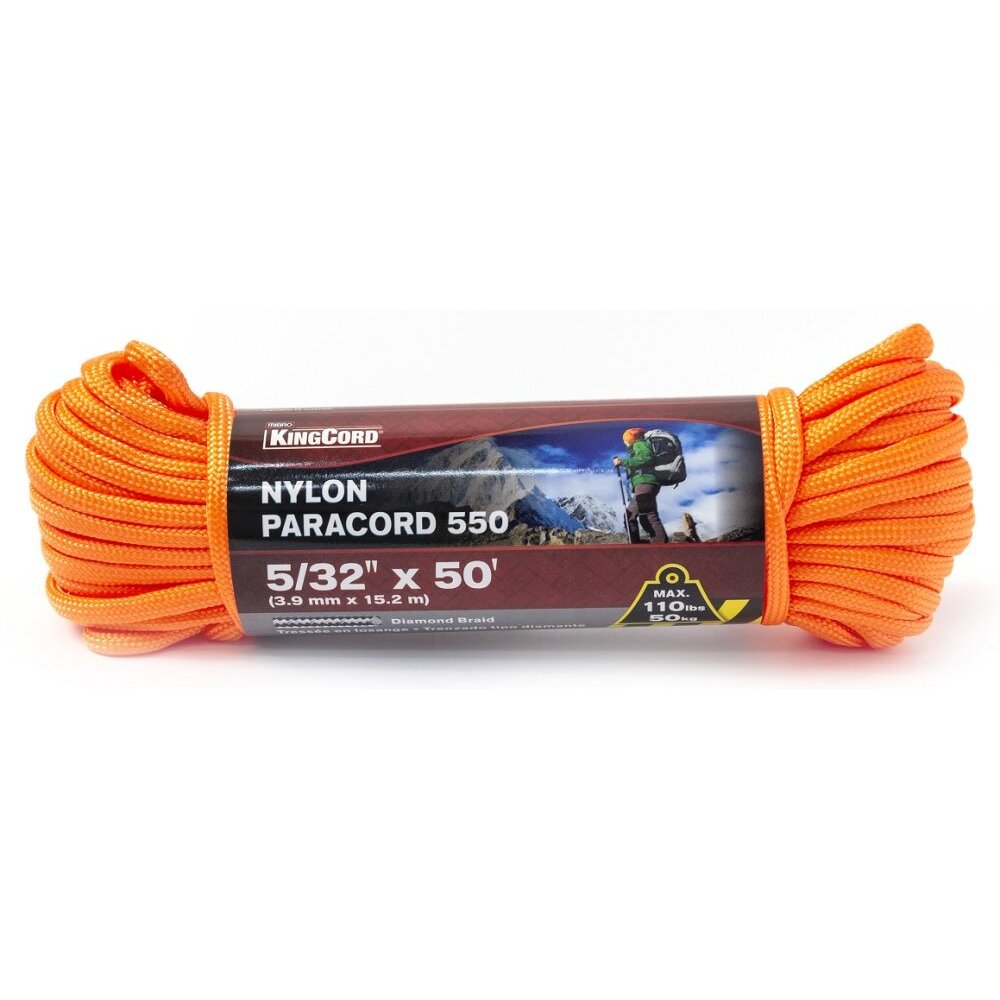 KingCord 302821BG  5/32" x 50' Nylon 550 Orange Paracord