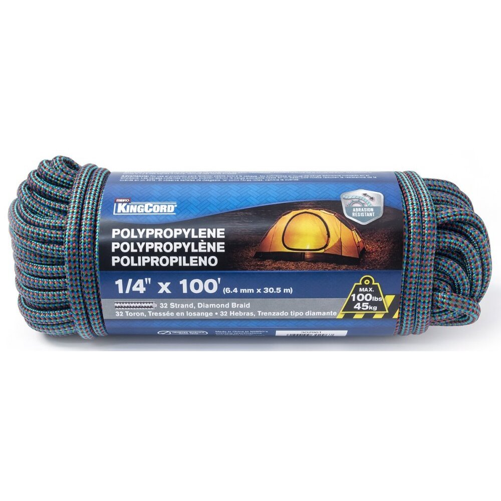 KingCord 302961BG 1/4" x 100' Diamond Braid 32-Strand Polypropylene Rope KingCord 302961BG 1/4" x 100' Diamond Braid 32-Strand Polypropylene Rope