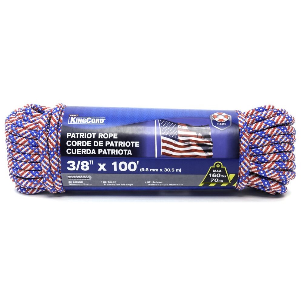 KingCord 312521BGV1 3/8" x 100' Us Patriot 32-Strands Rope Poly KingCord 312521BGV1 3/8" x 100' Us Patriot 32-Strands Rope Poly