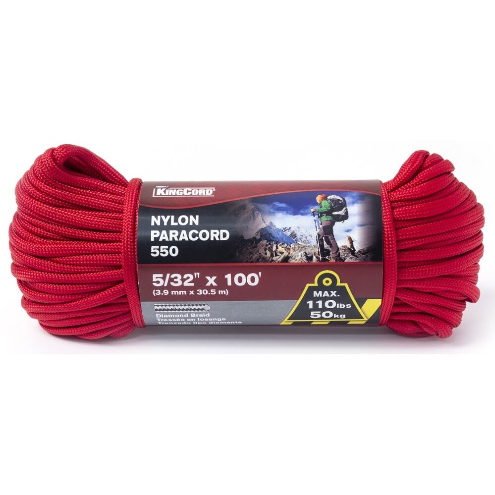 KingCord 342681BG  5/32" x 100' Nylon 550 Red Paracord