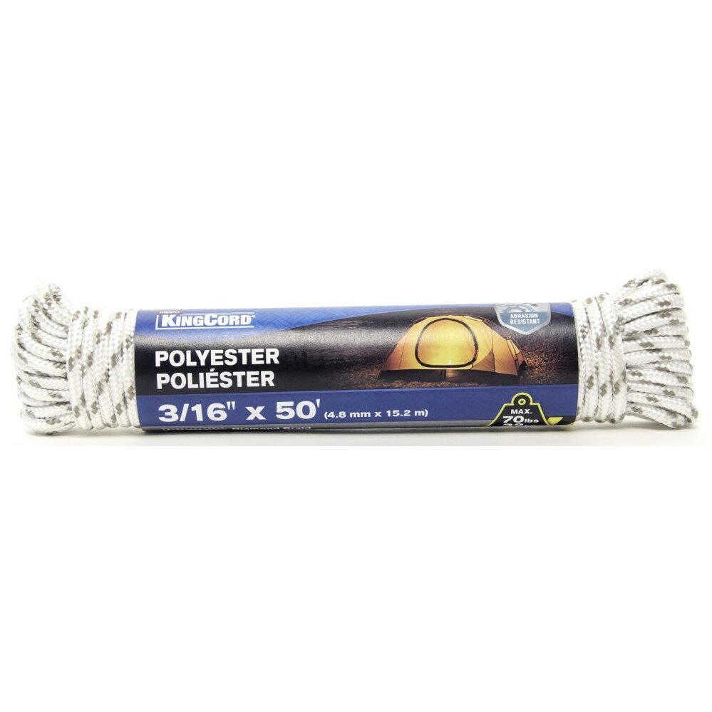 KingCord 342751BG  3/16" x 50' White/Gray Rope Poly