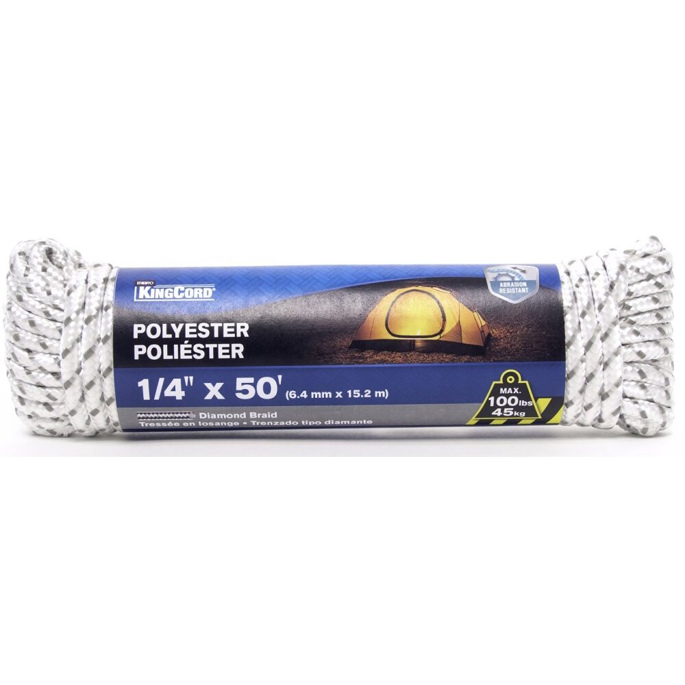 KingCord 342771BG  1/4" x 50' White/Gray Rope Poly