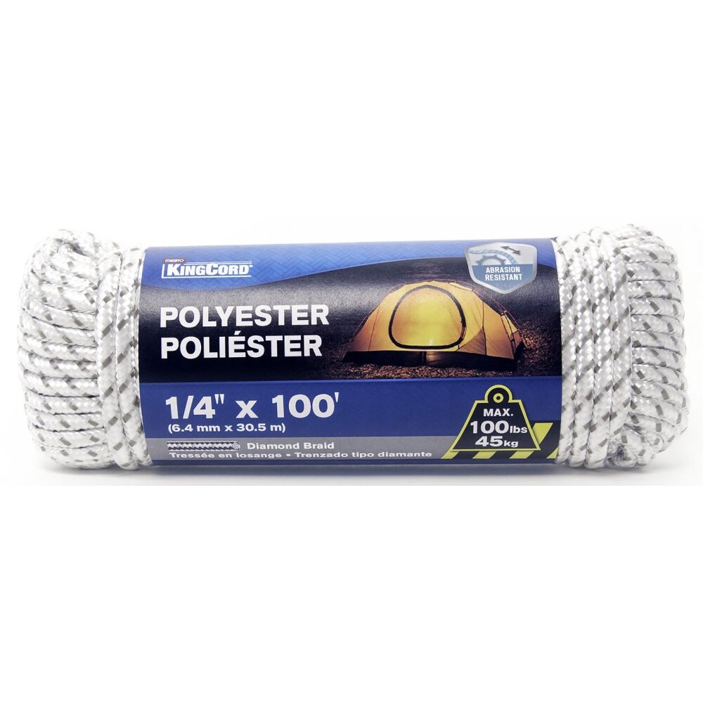 KingCord 342781BG  1/4" x 100' White/Gray Rope Poly