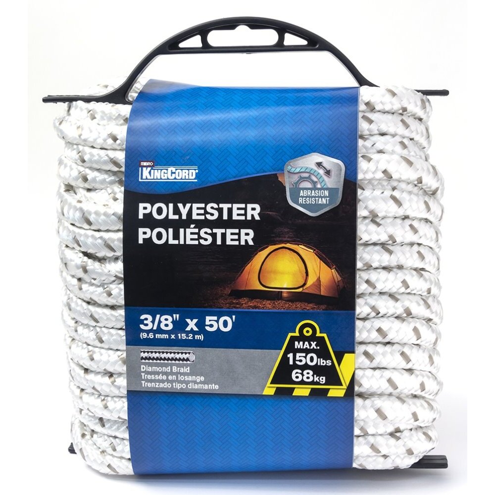 KingCord 342791BG  3/8" x 50' White/Gray Rope Poly