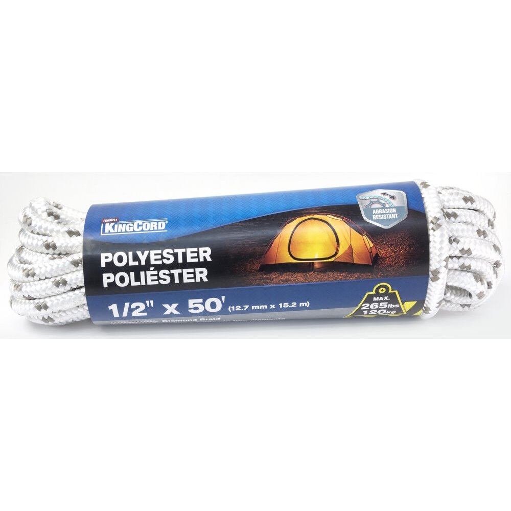 KingCord 342811BG 1/2" x 50' Diamond Braid White/Gr Rope Poly KingCord 342811BG 1/2" x 50' Diamond Braid White/Gr Rope Poly