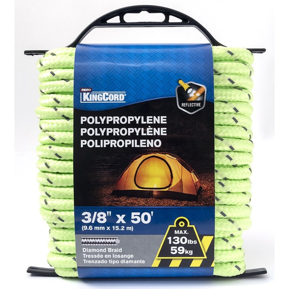 KingCord 342871BG  3/8" x 50' Reflective Yellow Rope Poly