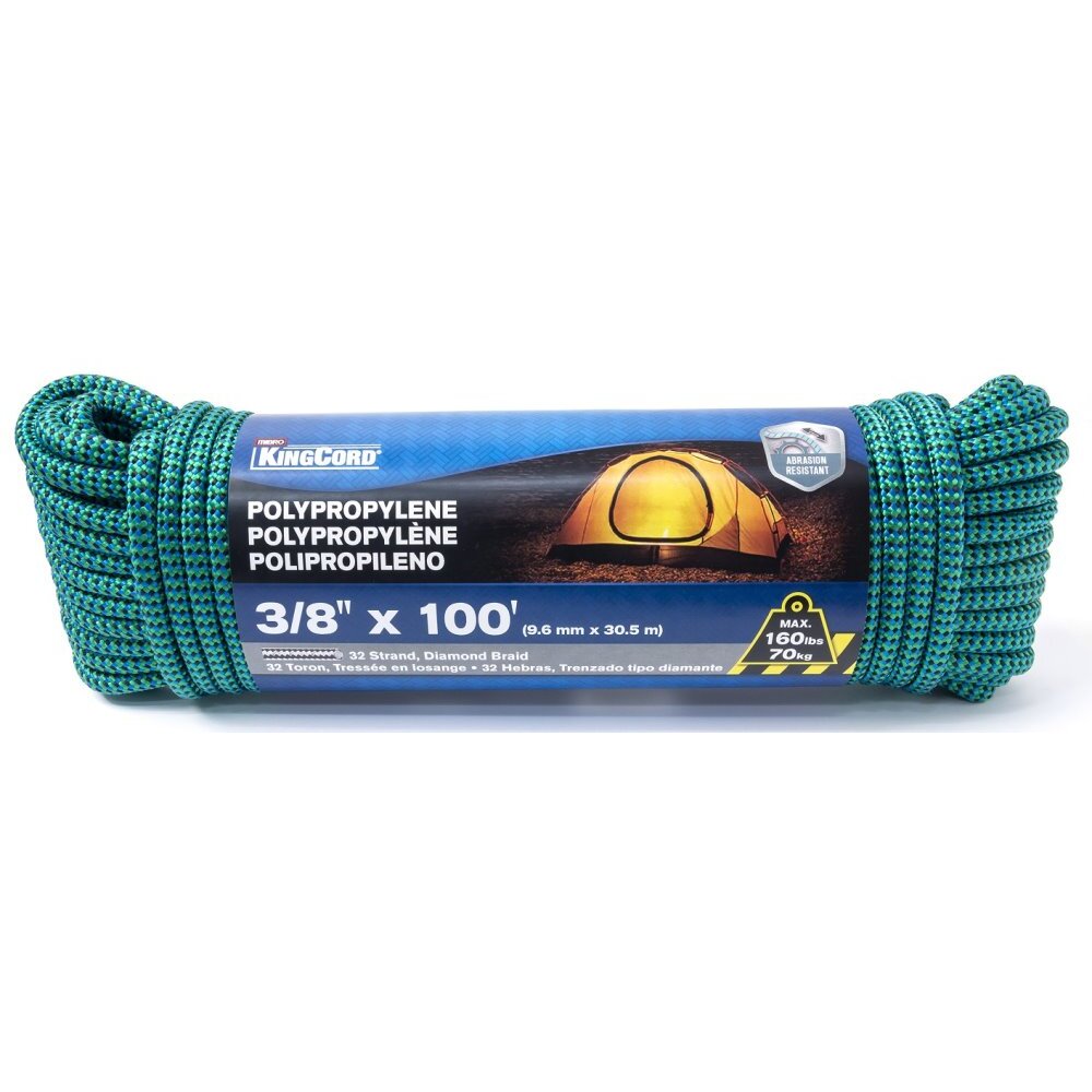 KingCord 342901BG  3/8" x 100' PolypropyleneWater Fall 32-Strand Rope Poly KingCord 342901BG  3/8" x 100' PolypropyleneWater Fall 32-Strand Rope Poly