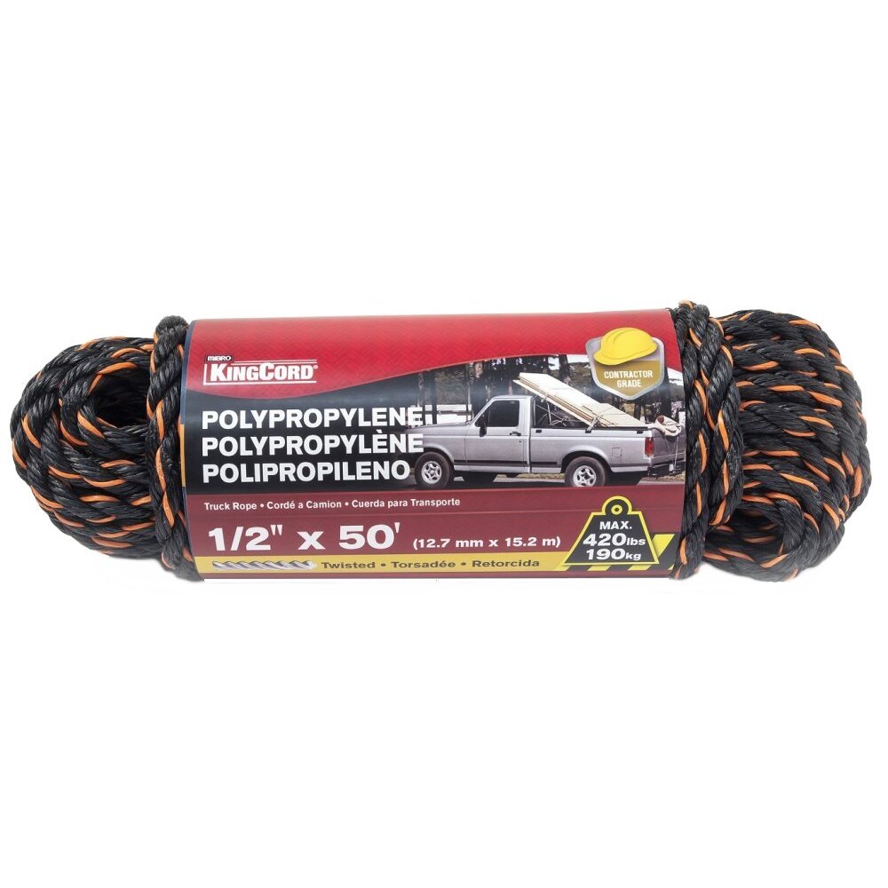 KingCord 344431BG 1/2" x 50' Twisted Orange and BlackĀ Polypropylene Truck Rope KingCord 344431BG 1/2" x 50' Twisted Orange and BlackĀ Polypropylene Truck Rope