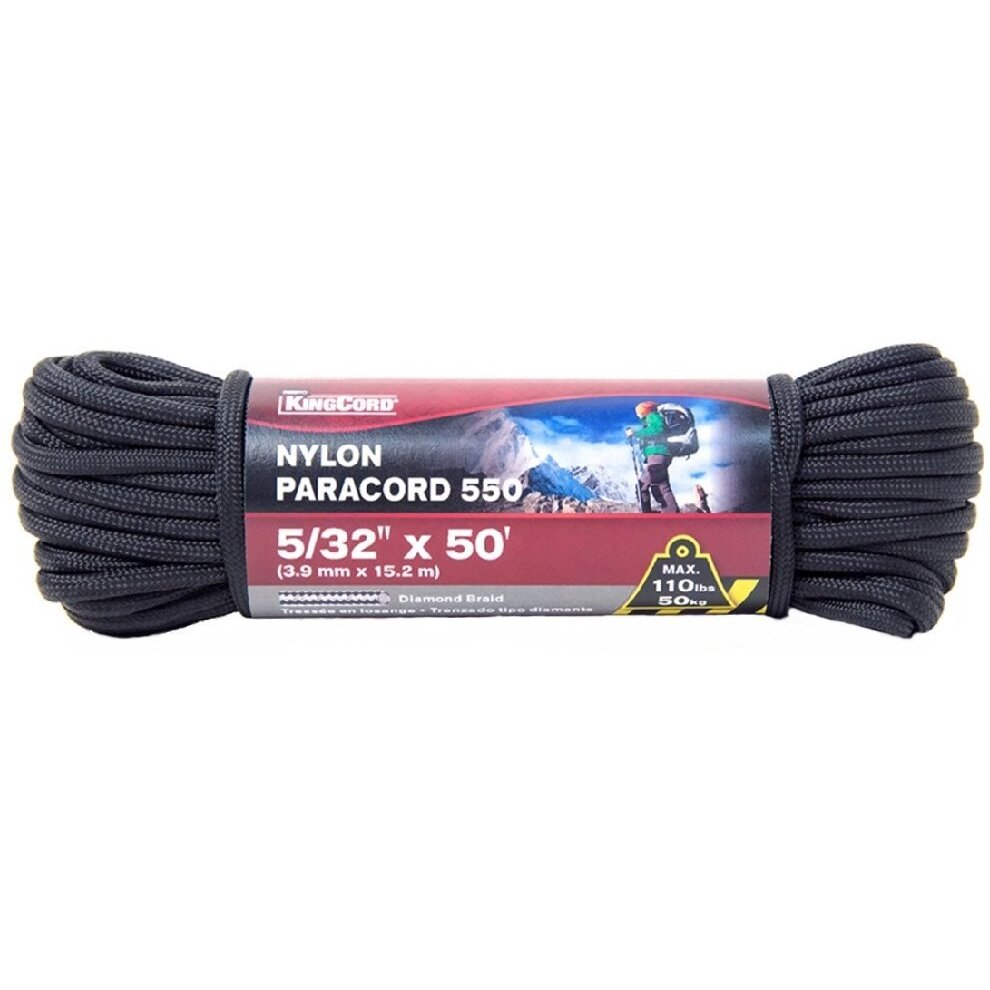 KingCord 448791BGV1  5/32" x 50' Diamond Braid Black Nylon Paracord 550