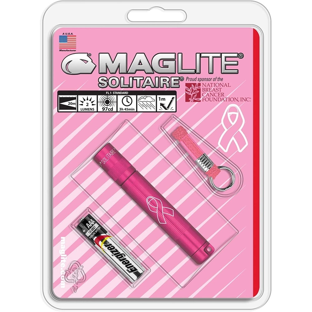 MagLite K3AMW6  Solitaire Incandescent 1-Cell AAA National Breast Cancer Foundation Flashlight Pink